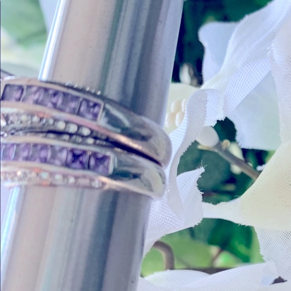 925 Sterling Sliver 2pc Set (Size 7) Amethyst Rings - Picture 10 of 11